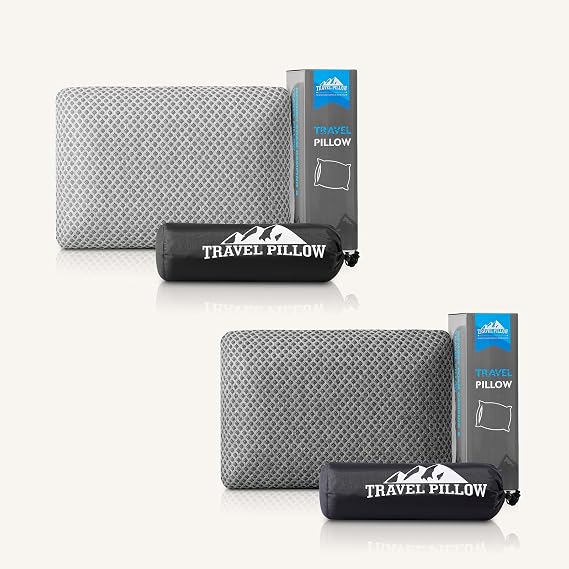 Travel Pillow Memory Foam Pillows, Light Grey M Size, Dark Grey M Size, Ideal Backpacking Hiking, Bed Pillows, Airplane and Car