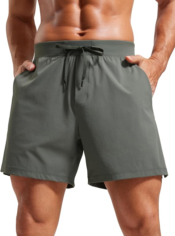 CRZ YOGA Mens Texture Training Shorts 5" - Side Split Quick Dry Lightweight for Workout Running with Zipper Pocket