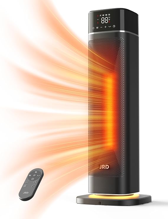 24" Space Heater, JRD Fast Heating Portable Electric Heater with Remote, Night Light, 80 Oscillation,4 Mode, Overheat&Tip-Over Protection, Ceramic Heat for Bedroom Office Indoor