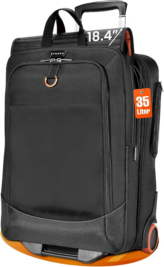 EVERKI Wheeled 420 Laptop Trolley Bag with Laptop Compartment, Black - 35L