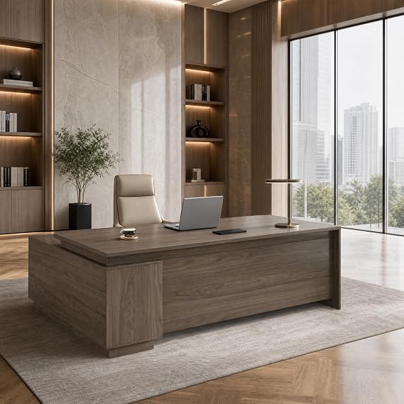 63" /160cm Executive Desk with Reversible Cabinet | 4-in-1 Charging Station, Lockable Drawers,Modern Executive Office Desk for Home Office Business CEO Boss