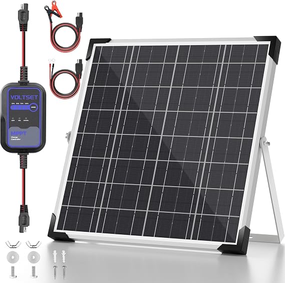 Voltset Solar Panel Kit 20W 12V with MPPT Controller, Solar Battery Trickle Charger Maintainer, Waterproof Solar Panel with Adjustable Mount Bracket for Boat RV Motorcycle Marine