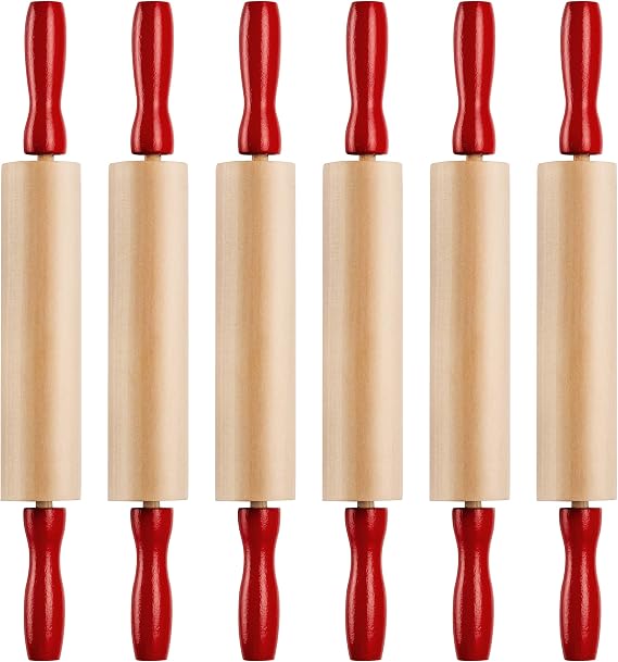 7.5 Inch Mini Wooden Rolling Pins (6-Pack) Kids Play Dough Rolling Pin Set