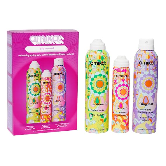 amika big mood volumizing styling set | gift set for touchable volume + texture