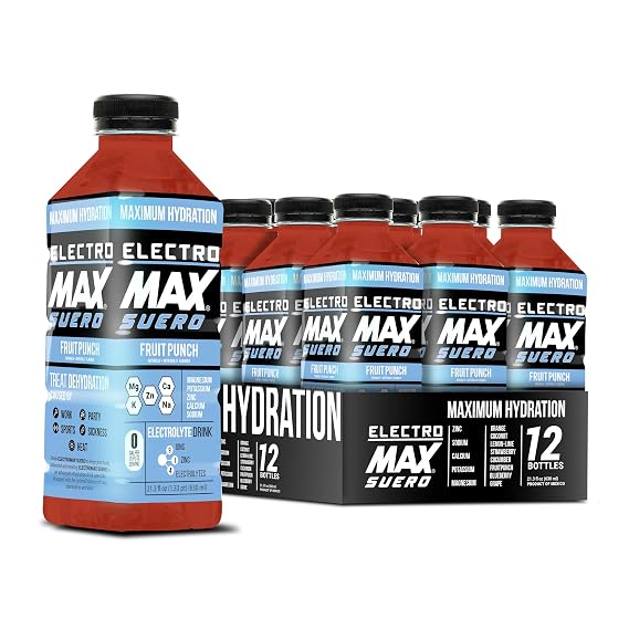 ELECTROMAX SUERO - Zero Sugar Electrolyte Drink 12-Pack (21.3 Fl Oz Each), Hydration for Sports, Recovery, and Daily Use Magnesium, Potassium, Zinc, Calcium Zero Calories. (Fruit Punch)