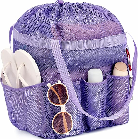 Fammart Mesh Shower Caddy Portable with Drawstring, Dorm Room Essentials for College Girls Guys, 8-Pocket Large Shower Bag Basket Tote for Camping Beach Gym Travel Toiletry Bathroom