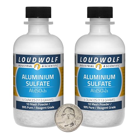 Aluminium Sulfate / 8 Ounces / 2 Bottles / 99% Pure Reagent Grade / 10 Mesh Powder