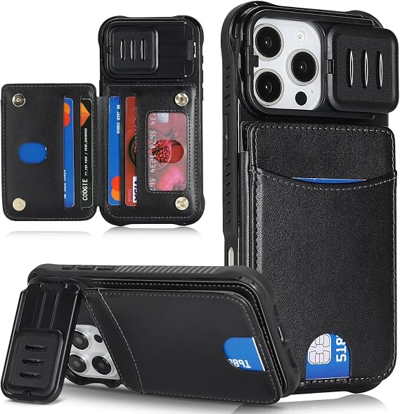 Cavor for iPhone 16 Pro Max Wallet Case with Card Holder, Black