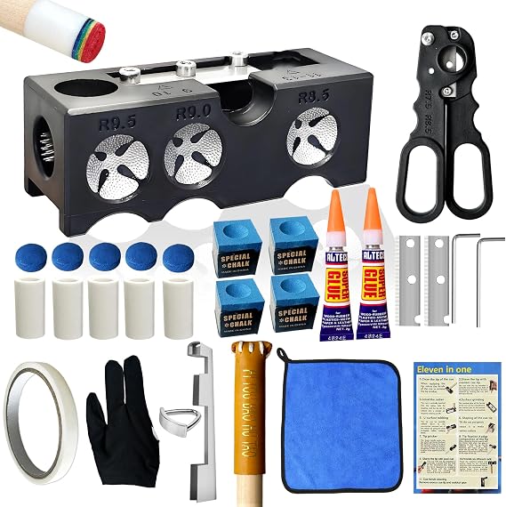11-in-1 Pool Cue Tip Repair Kit, Multi-Function Shaping, Scuffing Tool