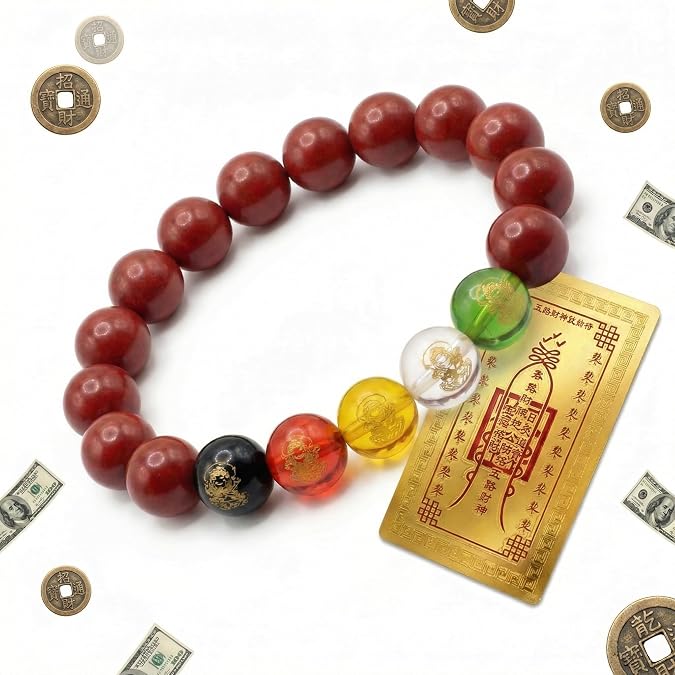 Feng Shui Bracelet with Lucky Amulet, Red Chinese Cinnabar Money Magnet