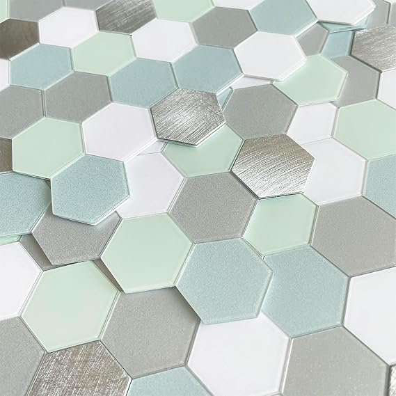 BeNice Peel and Stick Tile Backsplash,Kitchen Bathroom Wall Adhesive Wall Stickers Hexagon Backsplash Waterproof(10sheets, Mint Green)