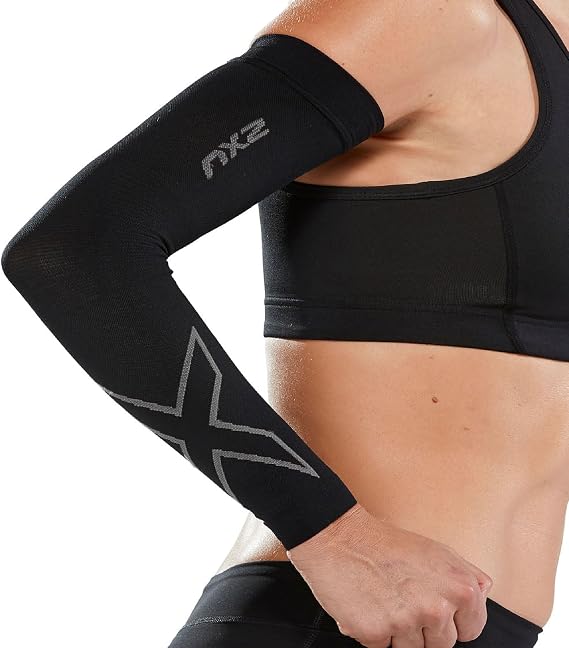 2XU Unisex Compression Flex Arm Sleeves - Muscle Support for Enhanced Sports Performance and Recovery - Black/Grey - Size X-Large