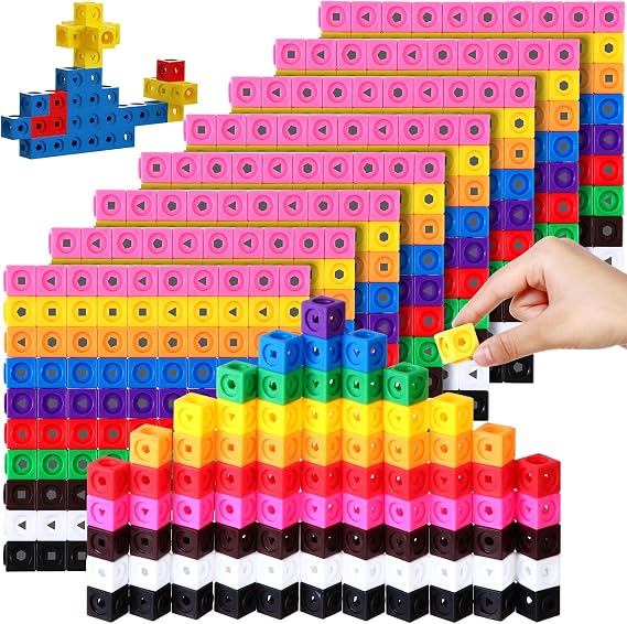 Poen 800 Pcs Linking Counting Cubes, Plastic Math Counting Blocks, Colorful Manipulatives for Classroom, Preschool & Homeschool Activities, Stacking Toys for Girls Boys Ages 4-8 Stem Activity