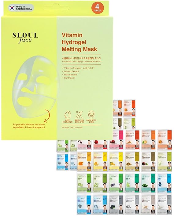 DERMAL 48 Combo Pack Sheet Mask + Vitamin Hydrogel Melting Jelly Gel Mask 4ea Bundle