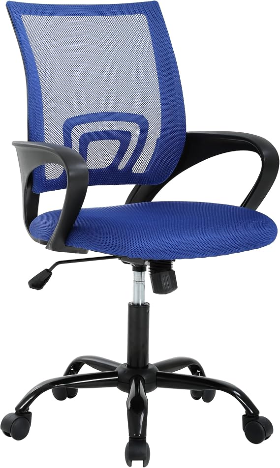 All-Day Comfort Office Chair - Breathable Mesh with Lumbar Support & Adjustable Height, Metal Base, Blue
