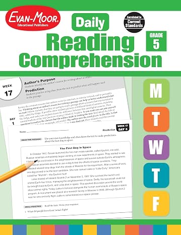 Evan-Moor Daily Reading Comprehension, Grade 5 - Homeschooling and Classroom Resource Workbook, Reproducible Worksheets, Teaching Edition, Fiction and Nonfiction, Lesson Plans, Test Prep
