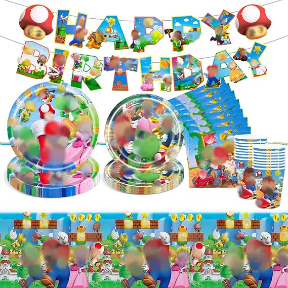 52PC Birthday Decorations, Party Decorations Kit, Party Tableware Set Supplies Happy Birthday Banner Plates Cups Napkins Tablecloth for Kids Boys Girls