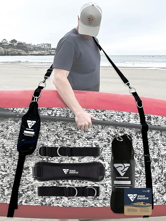 Rogue Endeavor Premium Material Stainless Steel Heavy Duty Stand Up Paddle Board Carrying Strap with Mesh Carry Bag and Carabiner Standard