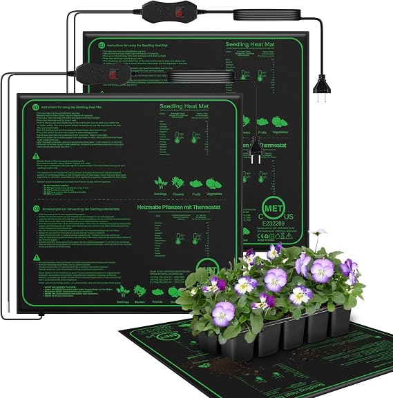 Mojimdo 70W Heating Mat Plants with Thermostat - Quick Heating, Fire Protection, Heat Mat for Germination and Temperature Regulation, Ideal for Seedlings, Pets and Reptiles-50 * 50cm(2 Pack)