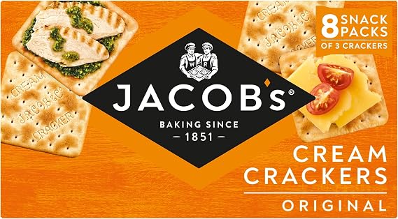 JACOB'S Cream Cracker Multipack 8 Snack Packs, 185 g (Pack of 1) | Delicious Salted Vegetarian Flavour, Crispy & Crunchy, Perfect for Sharing, Healthy Snacking Option
