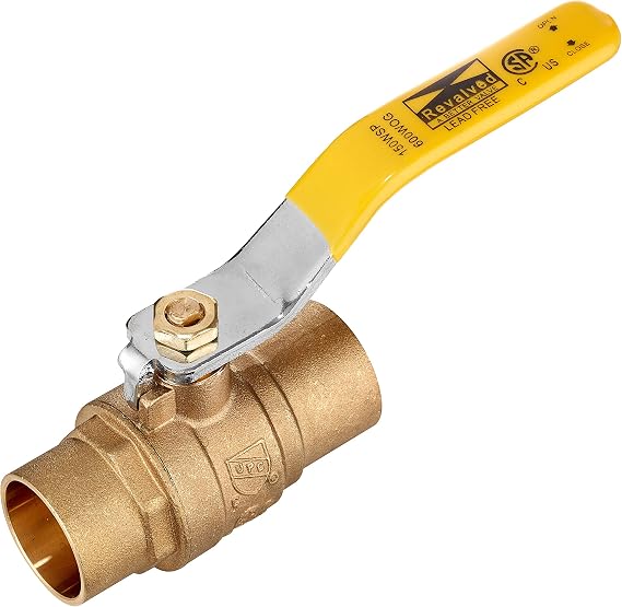 Full Port 1" Brass Ball Valve Lead-Free Brass Valve, Female Sweat Solder Connector SWTxSWT, CxC Max Pressure, 150 PSI WSP / 600 PSI WOG - 1 in, 1 Pack
