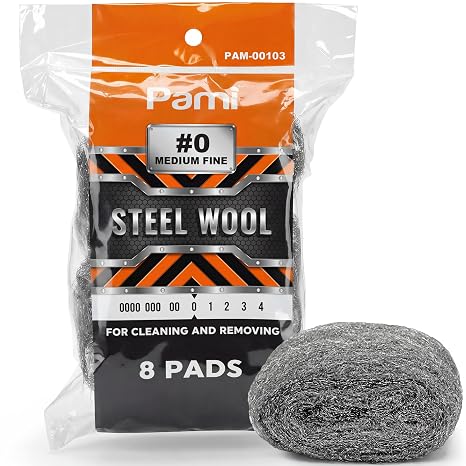 PAMI #0 Medium Fine Steel Wool Scrubber Pads,Reusable,Non-Scratch,8-Pack