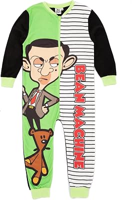 Mr Bean Boys Green Onesie Fleece All In One Loungewear Nightwear Kids Pyjama PJs Sleepsuit | Movie Merchandise - 5-6 Years