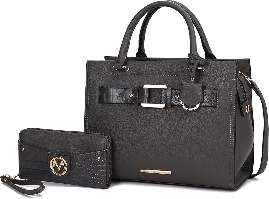 MKF Collection Crossbody Tote Bag for Women & Wristlet Wallet Purse Set PU Leather Top-Handle Satchel Shoulder Handbag