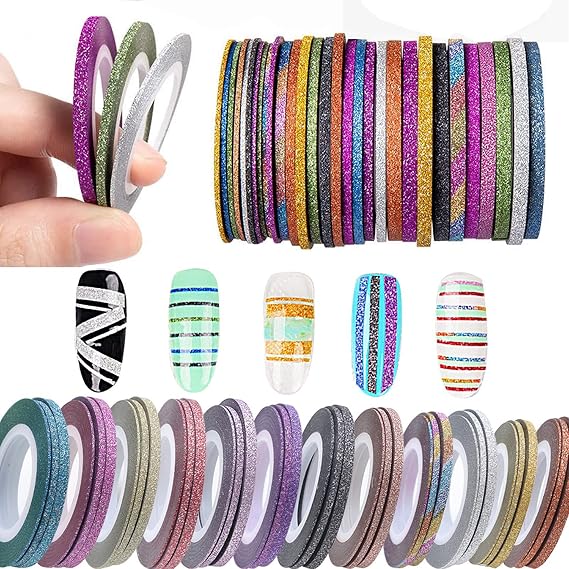 Nail Art Striping Tape,35 Rolls Nail Line Tape Strips for Design Matte Gold Silver Nail Tape Stickers Stripes,Fingernail Color Tape Nails