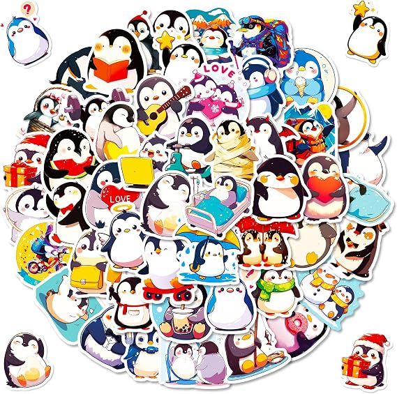 100 PCS Penguin Stickers, Cute Animal Decoration Vinyl Waterproof Sticker for Water Bottle Laptop Guitar Phone Skateboard, Kids Christmas Gifts, 2025 Friend Penguin Decor, for Teen Childrens Girls