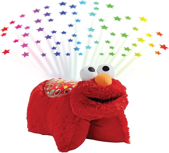 Pillow Pets Sesame Street Elmo, 11" Sleeptime Lite | Plush Pillow and Night Light in One, Projects Rainbow Stars, 3 Light Modes, 20-Minute Auto-Off Timer, BPA Free