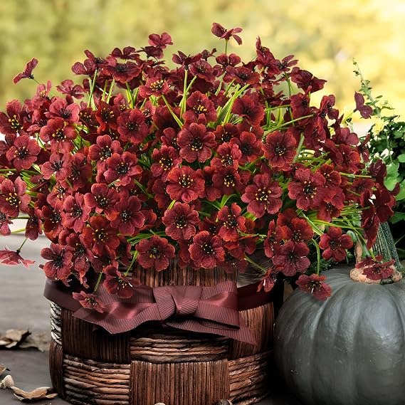 INQCMY 24 Pcs Artificial Mums for Outdoors Planters Fake Flowers Fall Decor