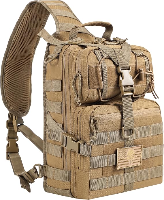 Tactical Sling Bag for Men - Military Sport Backpack for Range, Travel, Hiking & Outdoor Sports - Khaki