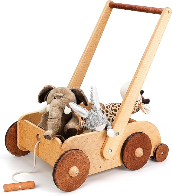 Woodtoe Wooden Baby Walker, Adjustable Speed Push Walker for Toddlers 1-3 | Natural Wood Material, Anti-Rollover Push and Pull Wagon, Montessori Baby Learning To Walk, Birthday Gifts for Boys Girls