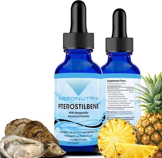 Pterostilbene with Hesperidin 390 mg, 4 Oz Liquid, 300 Servings, Made in USA, Quick Absorption, Quality Potent Ingredients, Non-GMO, GMP Certified Facility, Cruelty-Free Products
