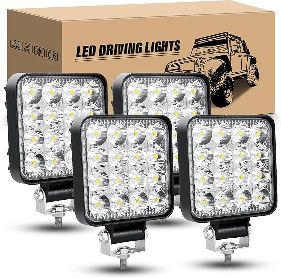 Rigidon 4x Mini LED Headlights Square 3.3 Inch 48 W Spot Offroad Lights