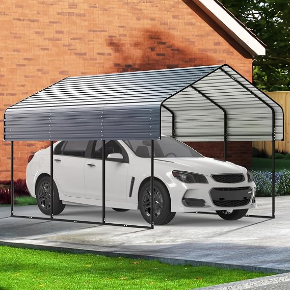 Real Relax 10'x15' Heavy Duty Metal Carport, Grey