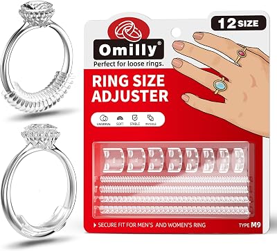 Omilly Ring Sizer Adjuster for Loose Rings - 12 Sizes, 2 Styles Ring Spacers & Spiral, Invisible Fit for Bands, Resizer Guards for Women & Men, Solve Ring Looseness