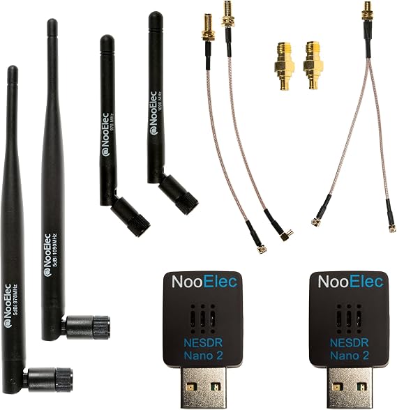 Nooelec Dual-Band NESDR Nano 2 ADS-B (978MHz UAT & 1090MHz 1090ES) Bundle for StratuxTM, Avare, Foreflight, FlightAware & Other ADS-B Software Applications. Includes 2 SDRs, 4 Antennas & 5 Adapters