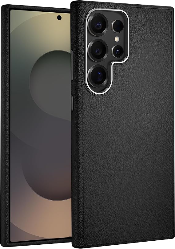 Leth Shield Series Silicone Case with Metal Keys and Metal Lens Frame with Fingerprint-Free Leather Look for Teknoft Samsung Galaxy S25 Ultra (Black, Galaxy S25 Ultra)