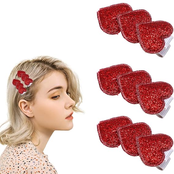 3 Pieces Red Heart Hair Clip Valentines Love Sweet Sequin Heart Shape Hair Barrettes Glitter Bangs Barrettes Solid Side Hair Clip for Girls Women Valentines Hair Accessories for Party Wedding Gift