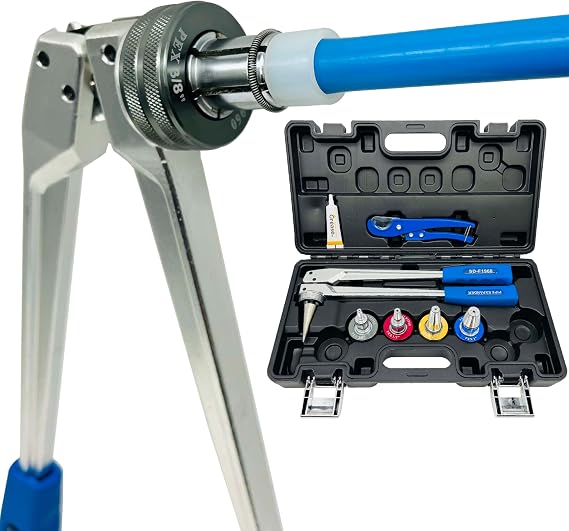 Manual PEX Pipe Expander Tool Kit with 3/8",1/2",3/4",1" Expansion Heads suit for Propex Expansion Meets ASTM F1960 Standard PEX Coupling Fitting Radiant Heat
