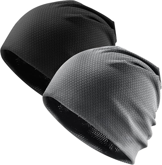 2 Pack Cooling Skull Caps for Men Women - Sweat Wicking Stretchy Cycling Caps, Sports Running Hats, Helmet Liner