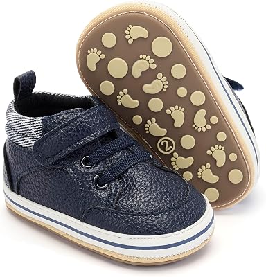 BACSAC Baby Boys Girls Non-Slip Sole High-Top PU Leather Infant Sneakers Toddler Crib First Walker Shoes