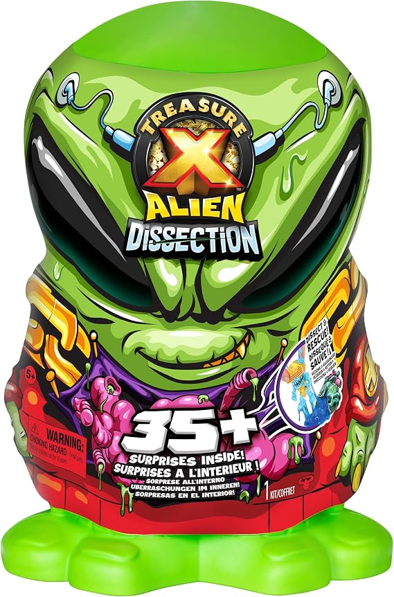TREASURE X Mega Alien Dissection With 35 Plus Surprises Inside, Dissect the 12 Inch Tall Alien, Rescue the 4 Alien Treasure Hunters, Discover Alien Weapons, Stickers, Plus 4 Alien Treasures