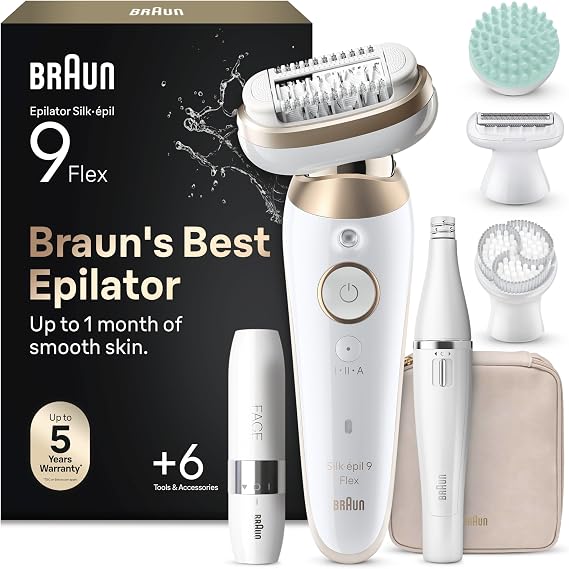 Braun Silk-épil 9 Flex SkinSpa Epilator, Wet & Dry, 9-681 3D, Gold