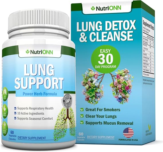 NutriONN Lung Detox and Cleanse - Great for Smokers - Extra Strength - 100% Herbal Lung Health Supplements - Mucus Removal Support - Promotes Respiratory Health - Natural Way to Keep Your Lungs Clear