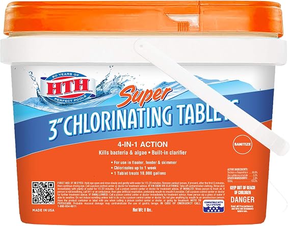 HTH 42043 Super 3" Chlorinating Tablets Swimming Pool Chlorine, 8 lbs