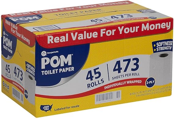 POM Bath Tissue, 2 Ply/473 Sheets (45 Rolls)