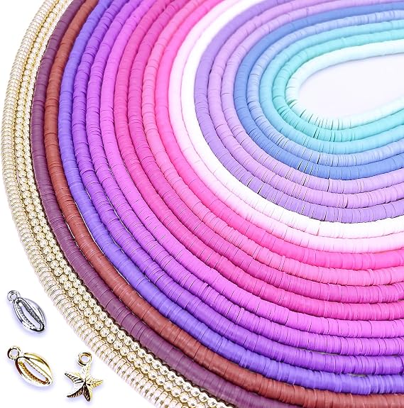 8200 PCS 20 Strands Purple Clay Beads Kit, Heishi Beads for Bracelets Making, with Gold Spacers, 6mm Neutral for Friendship Bracelet